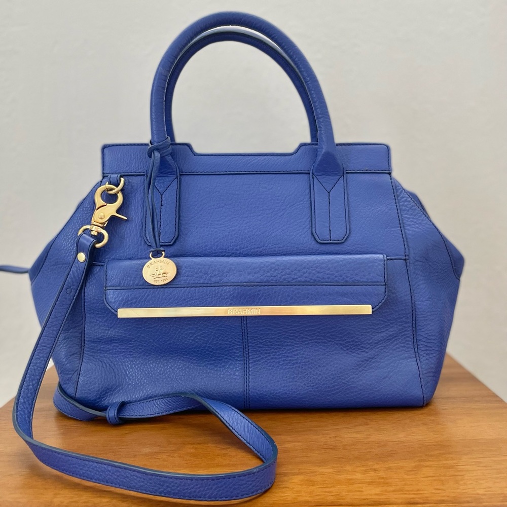 Colbalt blue Brahmin satchel in grainy leather